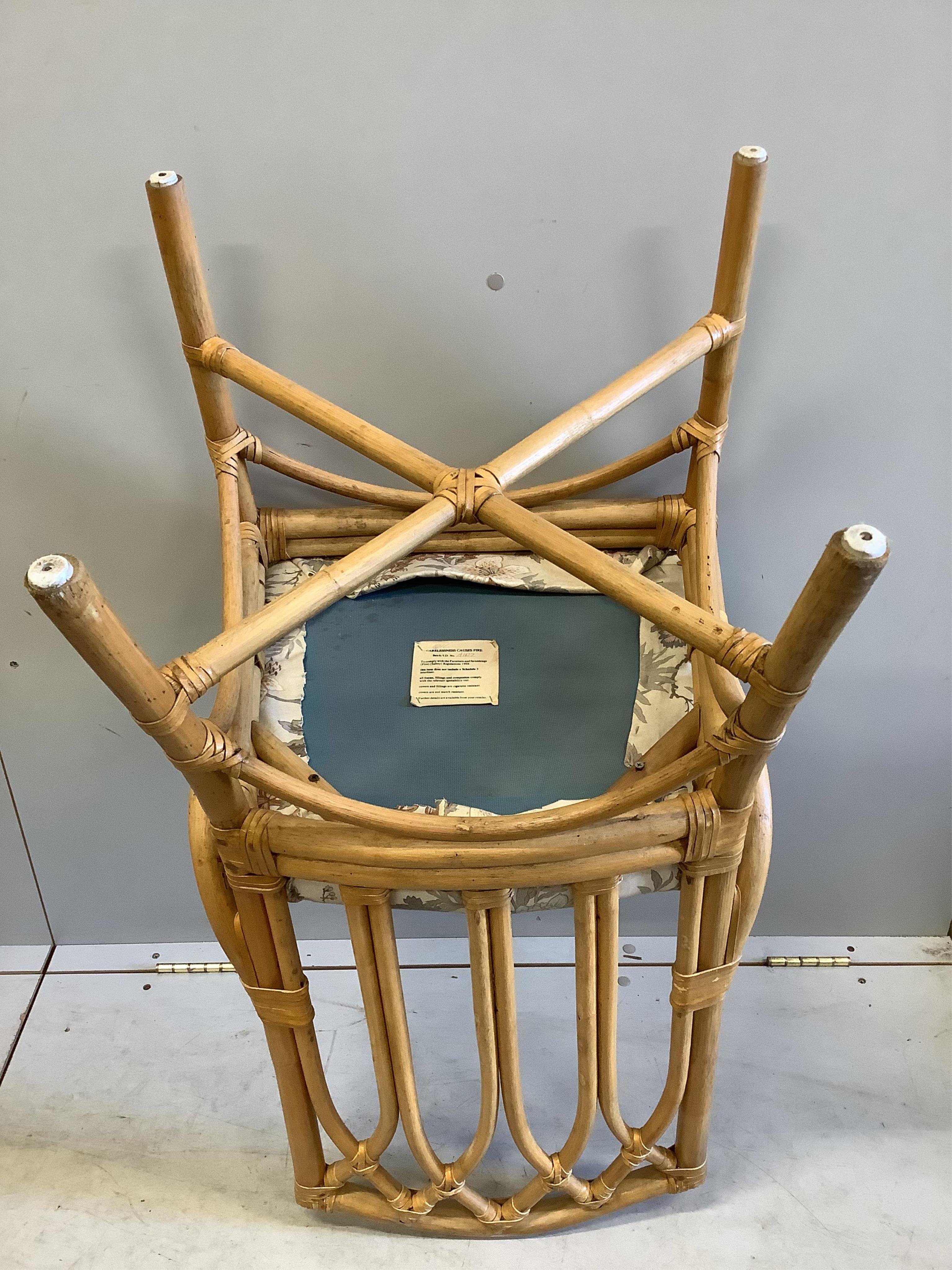 A set of four bamboo conservatory chairs, width 50cm, depth 46cm, height 92cm. Condition - good